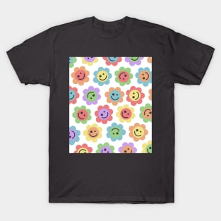 Rainbower Rainbow Flower Happy Faces T-Shirt